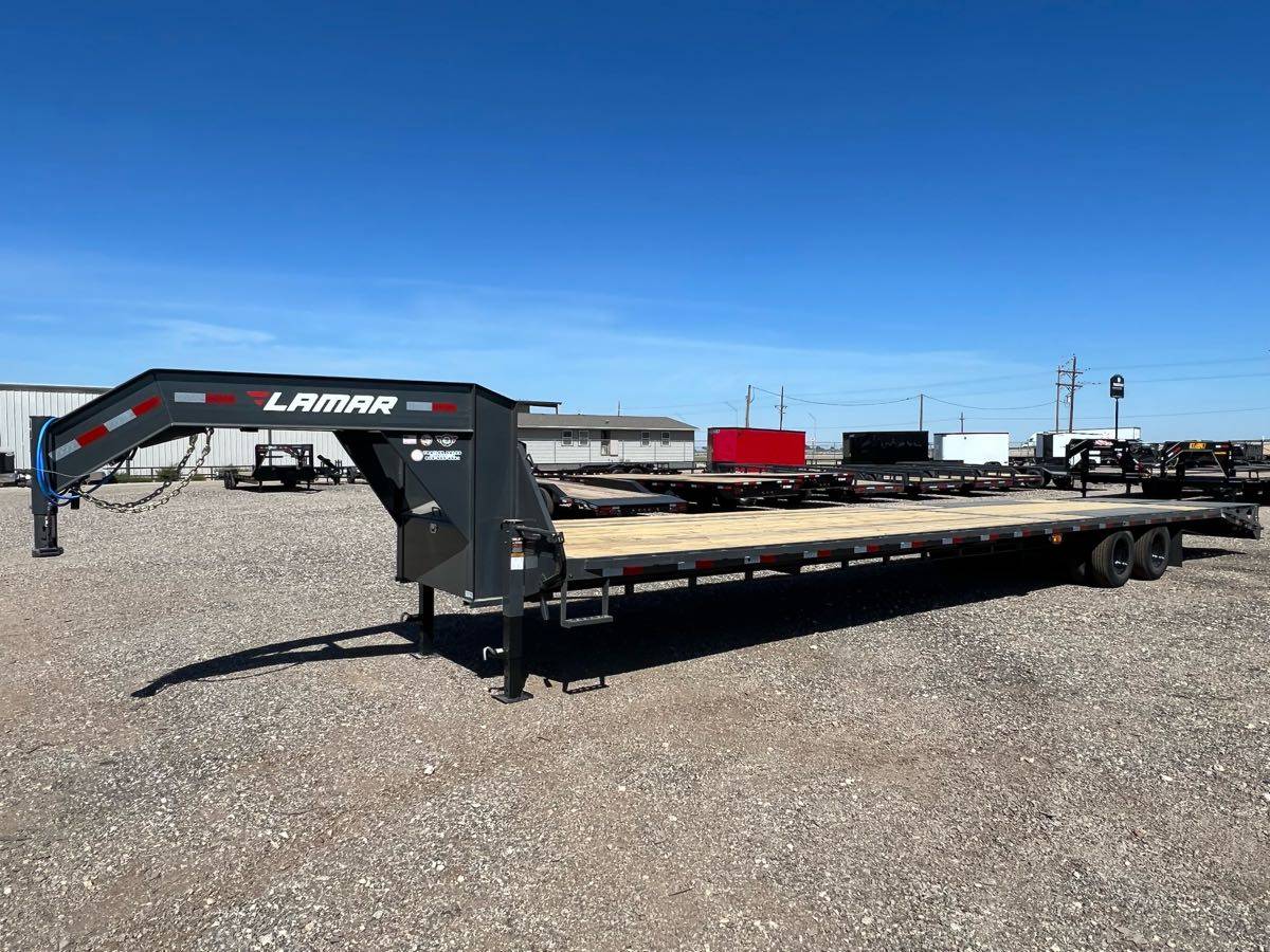 102X40 (25K) LAMAR Tandem Dual Gooseneck Flatbed w/ Rhino Ramps