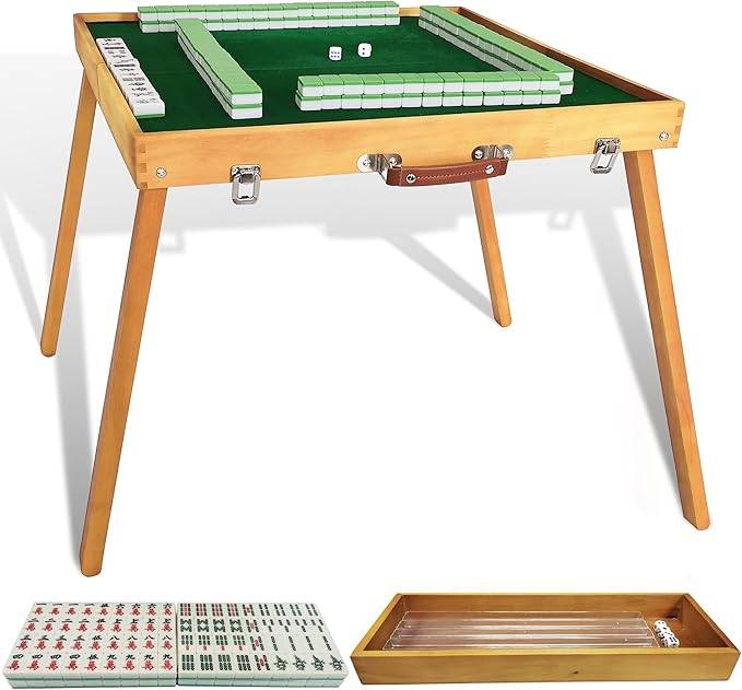 Foldable Mahjong Table with Mahjong Tiles Set