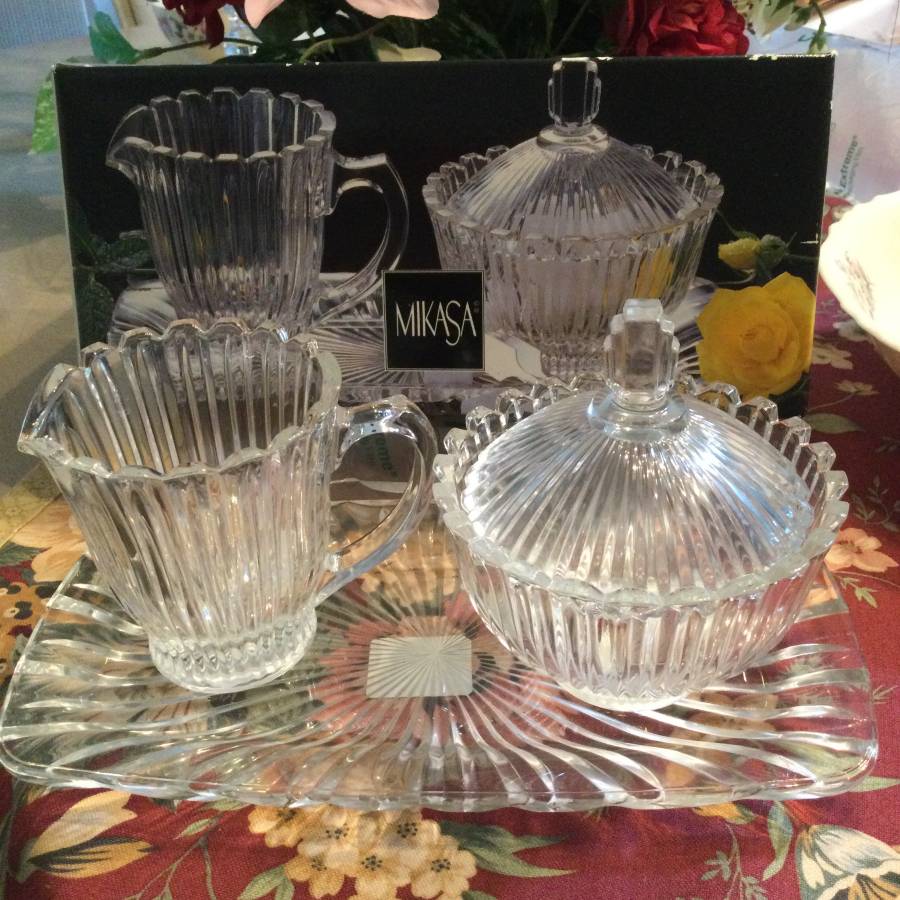 Brand New - Mikasa Royal Suite Creamer, Sugar and Tray Glass Set