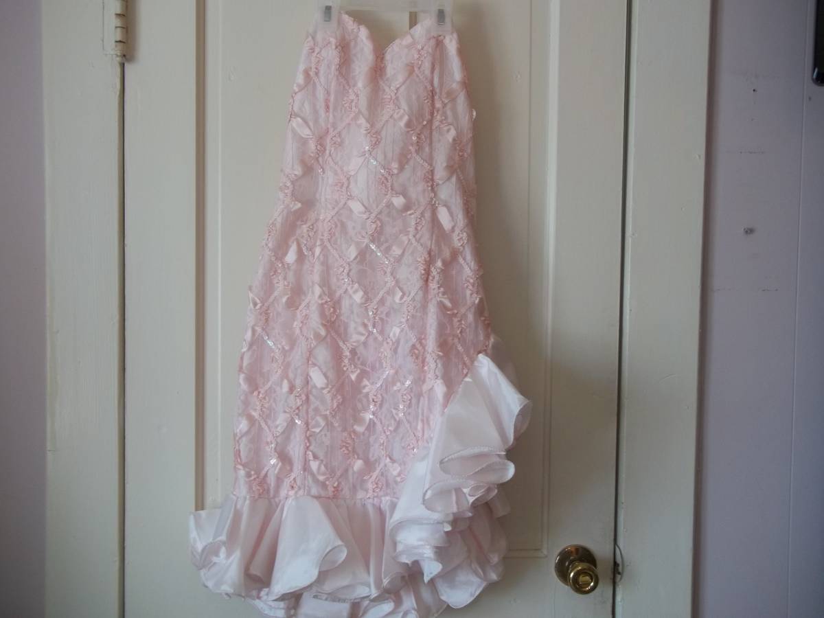 Pink Lace & Sequin Strapless Prom Dress – Size 9/10