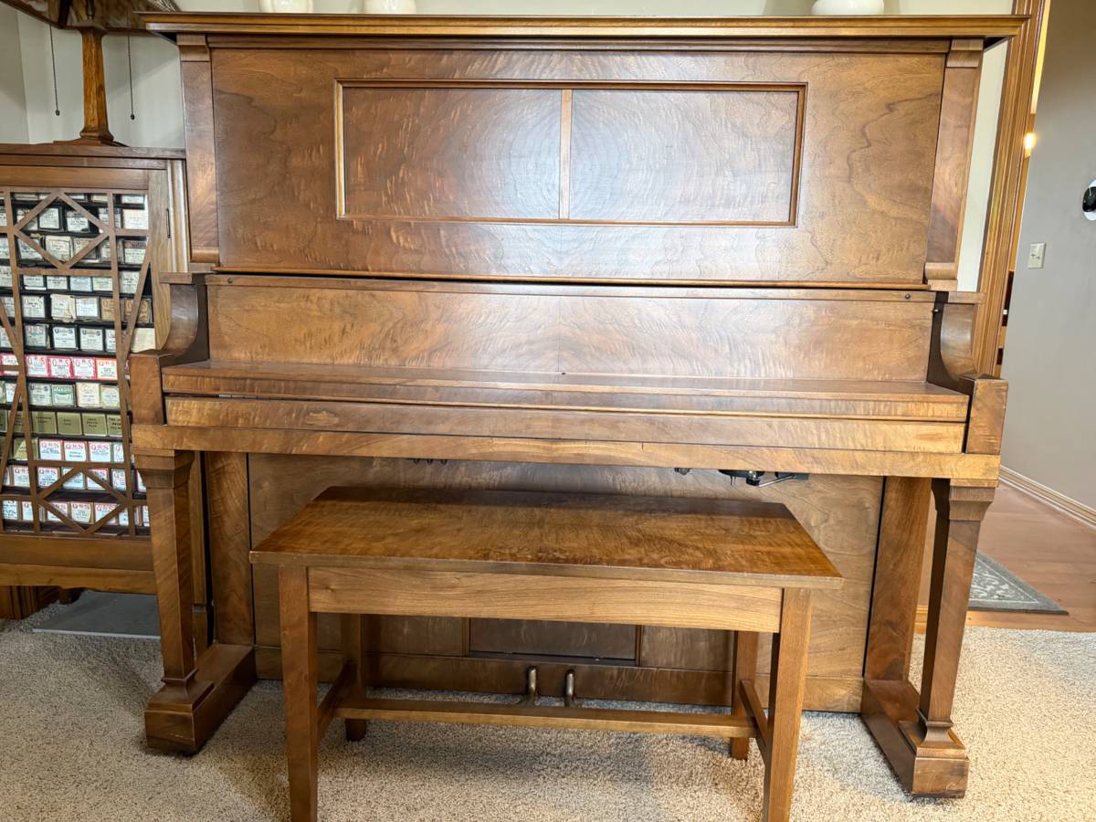 Apollo Player Piano with bench & Art Novelty Company Piano Roll Cabine