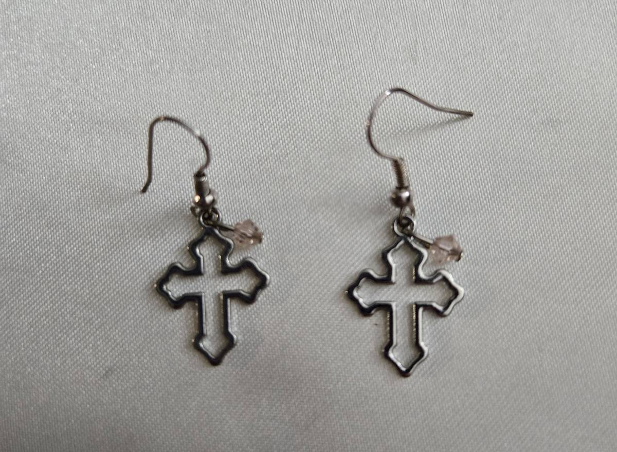 Handmade delicate cross earrings with pink crystals