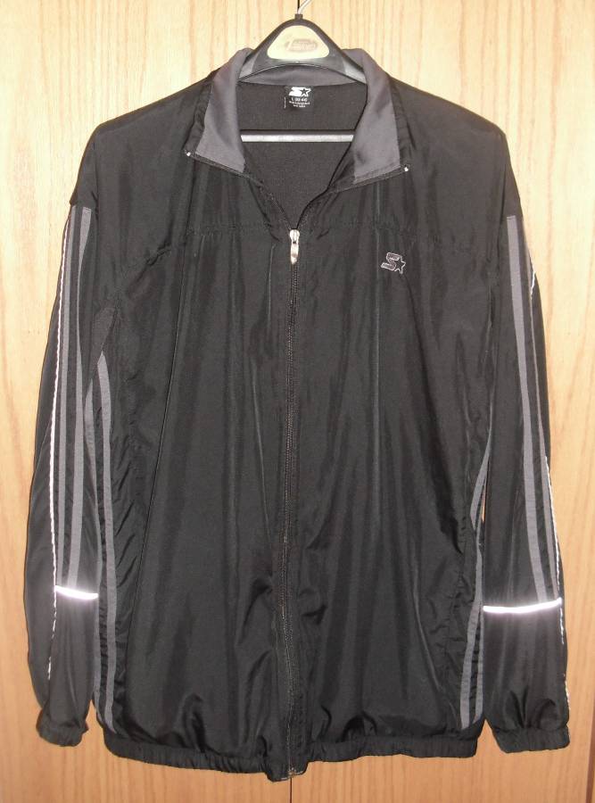 90's STARTER Track Jacket Reflective Black/Gray Stripes Men's size L